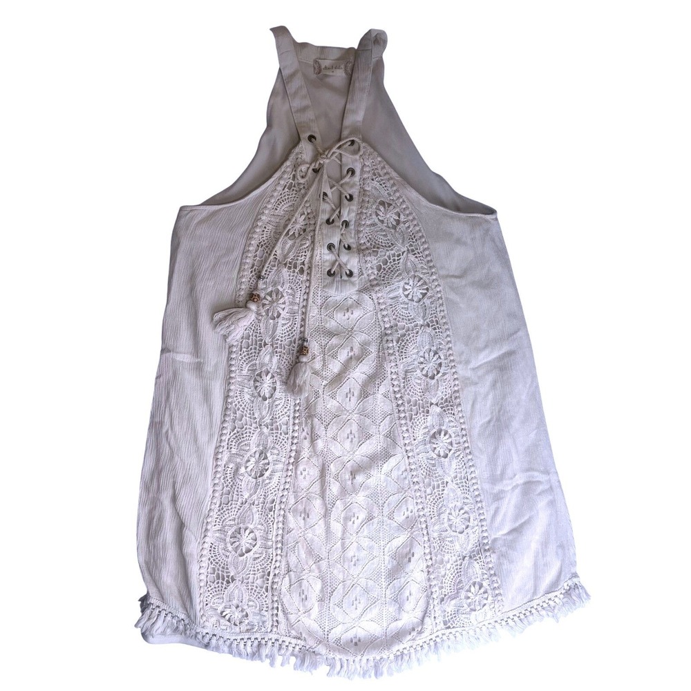 Altar'd State Ivory Lace‎ Fringe Boho Halter Top Fringe Summer Swim Cover Medium
